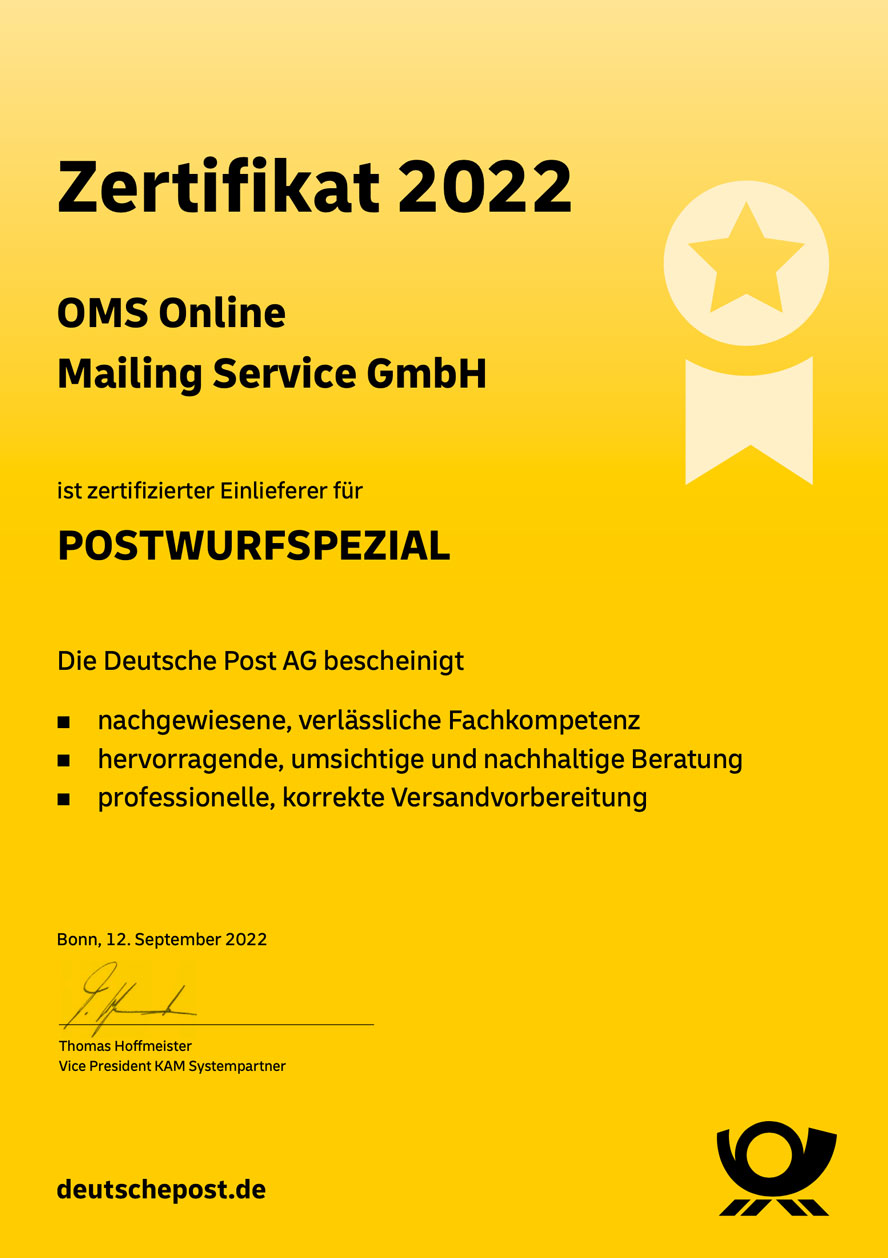 Zertifikat 2022 - Postwurfspezial